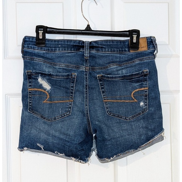 American Eagle Denim Shorts Super Stretch Distressed Cuffed Blue Size 8 - Picture 2 of 7